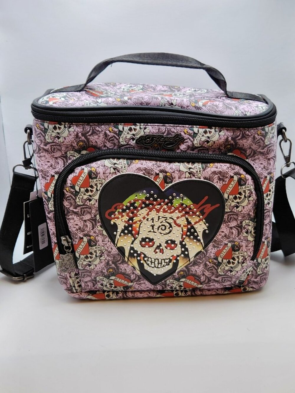 Ed Hardy lunch tote insulated Vegan pink black NWT